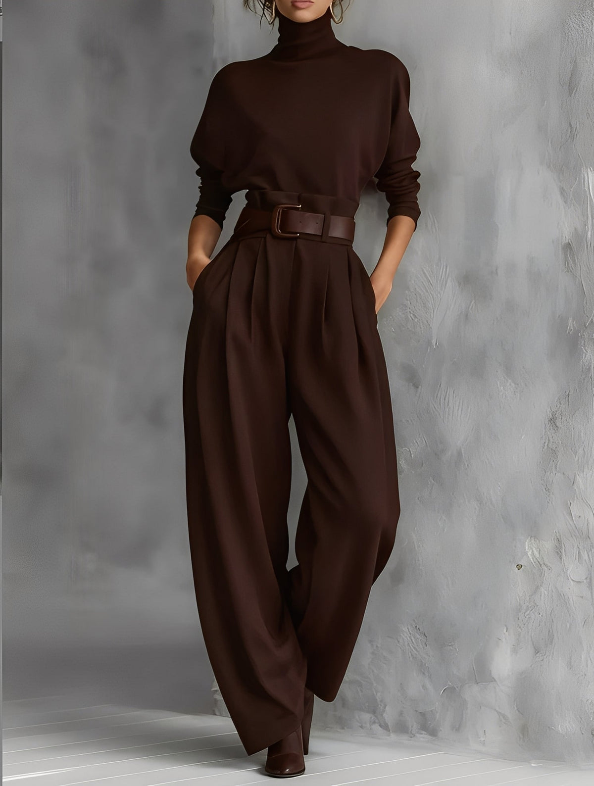 Neravirae - Ensemble Col Roulé & Pantalon Droit Élégant