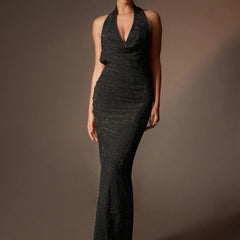 Mirthe lange jurk met strass in zwart