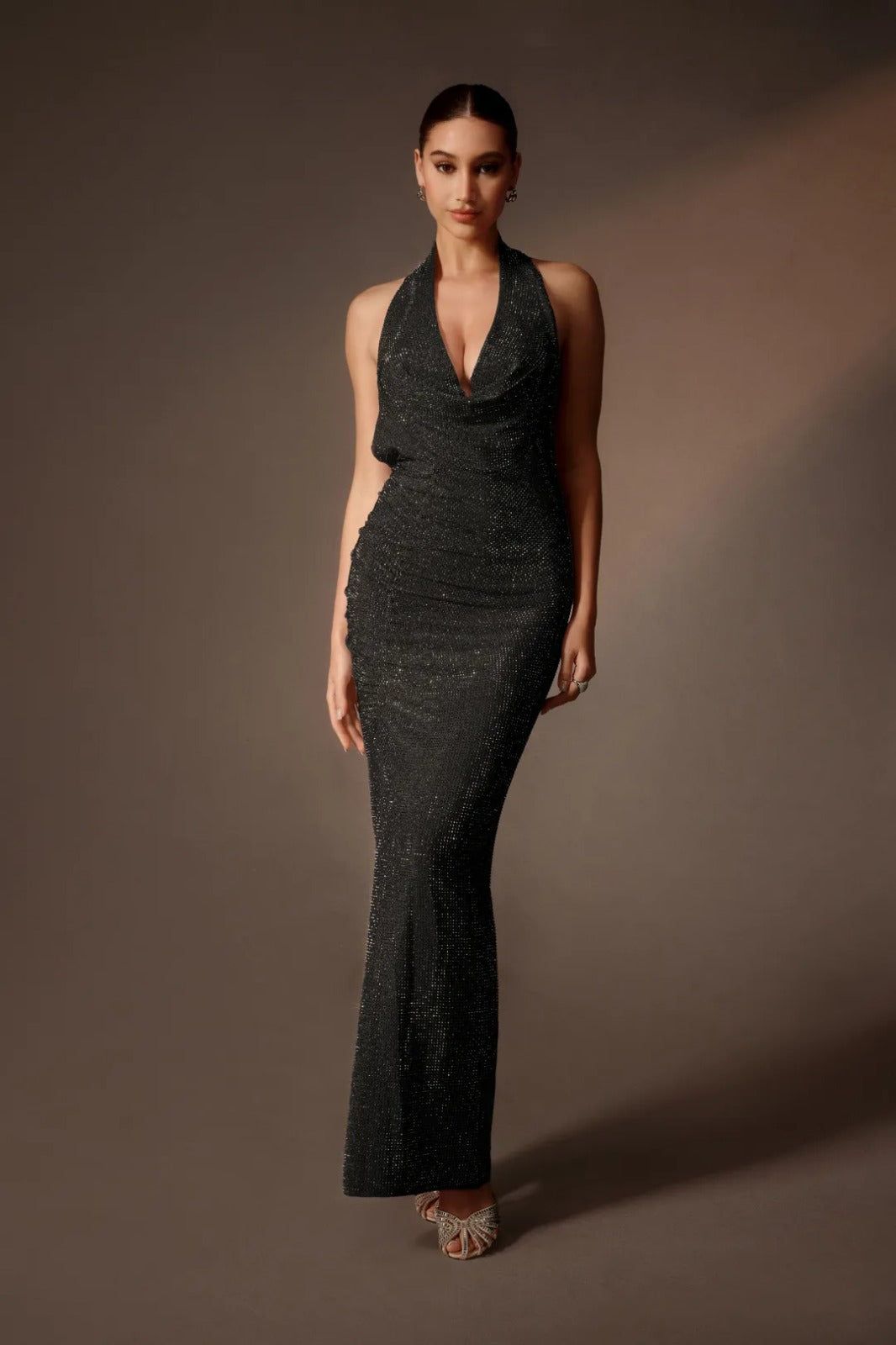 Mirthe lange jurk met strass in zwart