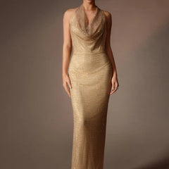 Mirthe lange jurk met strass in goud