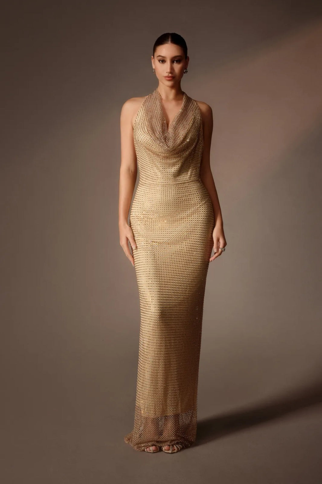 Mirthe lange jurk met strass in goud