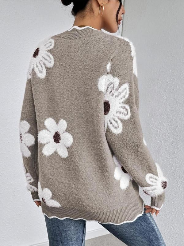 Odette - Pull Floral Élégant avec Bordure Festonnée