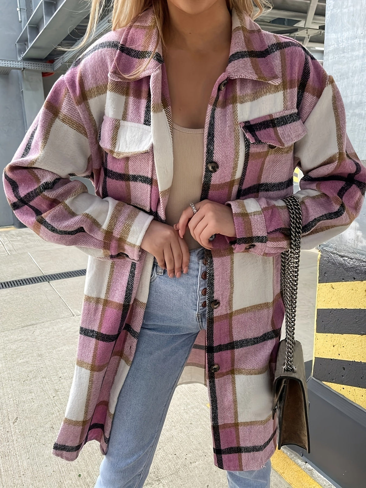 Evelora - Veste Longue à Imprimé Carreaux pour Femmes