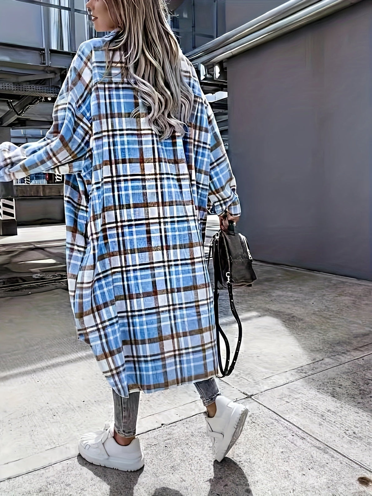 Evelora - Veste Longue à Imprimé Carreaux pour Femmes