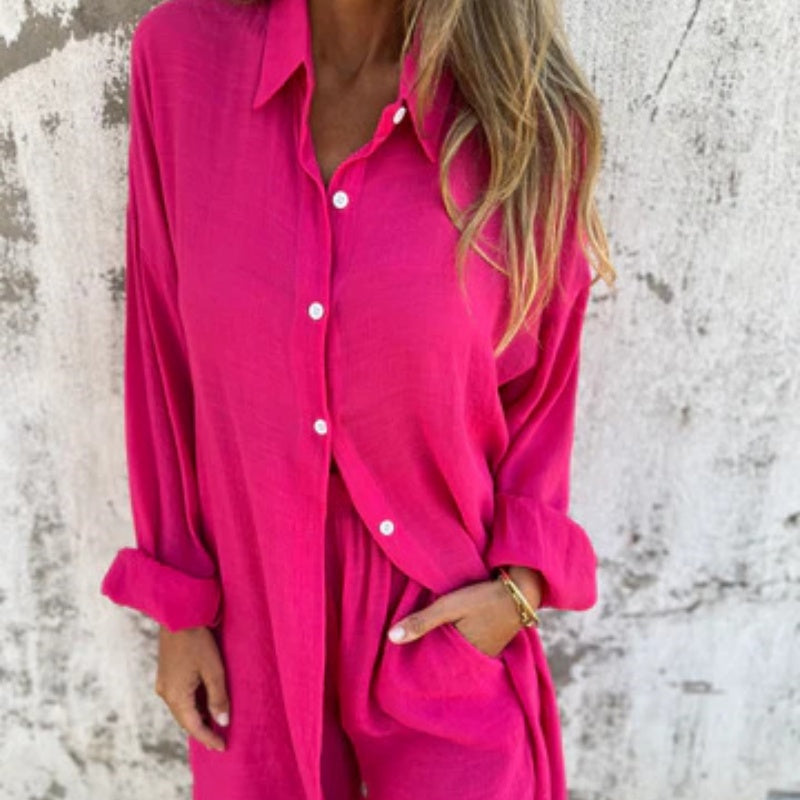 Alora - Ensemble chemise à manches longues et short pour femmes