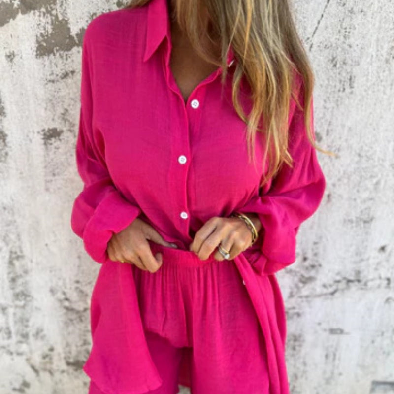 Alora - Ensemble chemise à manches longues et short pour femmes