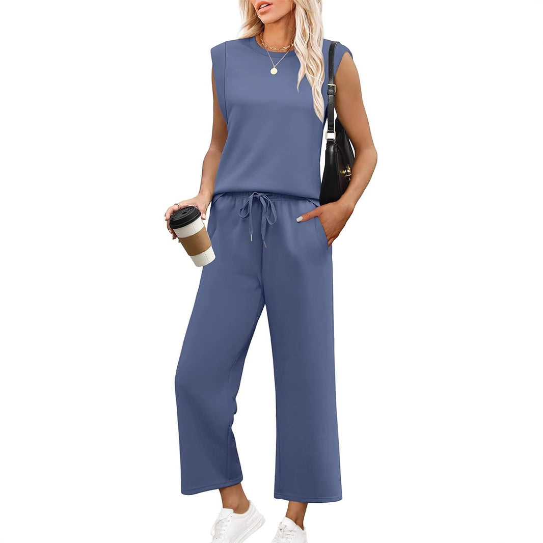 Isa - Haut sans Manches Décontracté pour Femme avec Pantalon à Jambes Larges