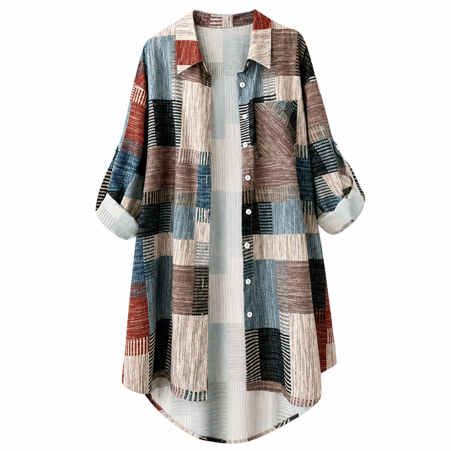 Émerence - Chemise femme patchwork à carreaux décontractée